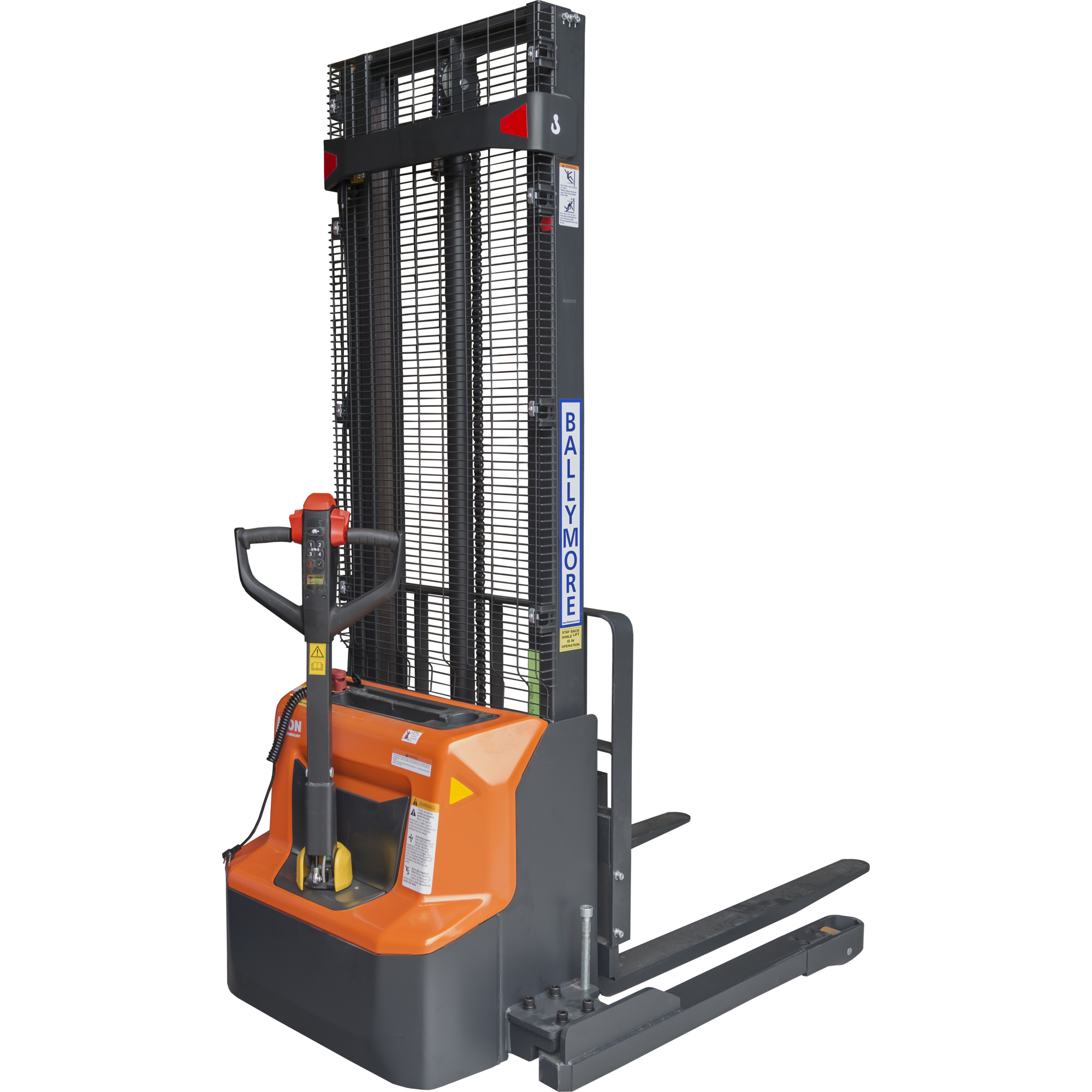 Ballymore, Lithium Power Stacker, 2600lb Capacity, 142in. Lift, Capacity 2600 lb, Raised Height 161.5 in, Lowered Height 91 in, Model# BALLYPAL 26NSL142